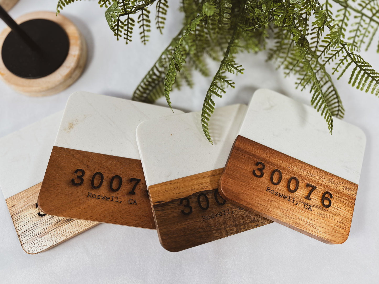 Custom New Home Gift - Marble and Wood Cutting Board and Coasters