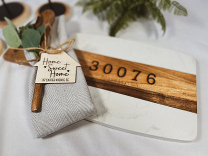 Custom New Home Gift - Marble and Wood Cutting Board