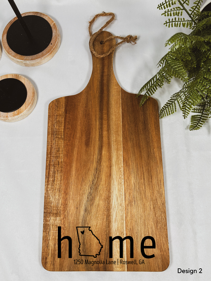 Custom New Home Gift - Acacia Cutting Board and Coasters