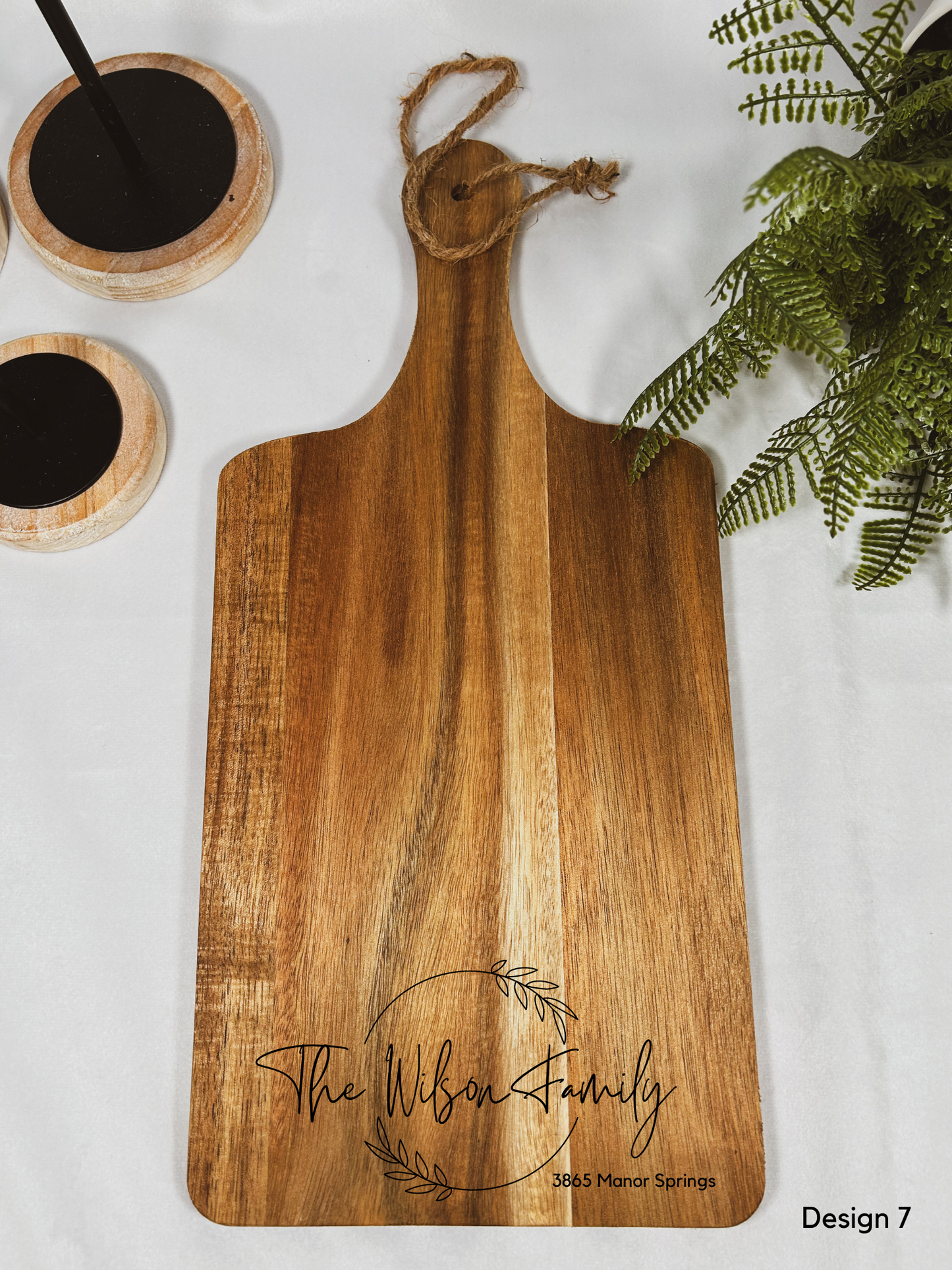 Custom New Home Gift - Acacia Cutting Board and Coasters