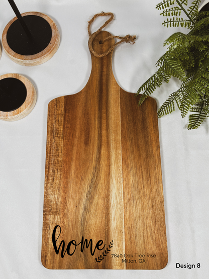 Custom New Home Gift - Acacia Cutting Board and Coasters